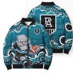 Port Adelaide Power Bomber Puffer Jacket Aboriginal Dot Pattern - Football Mascot Heritage Pride