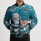 Port Adelaide Power Bomber Puffer Jacket Aboriginal Dot Pattern - Football Mascot Heritage Pride