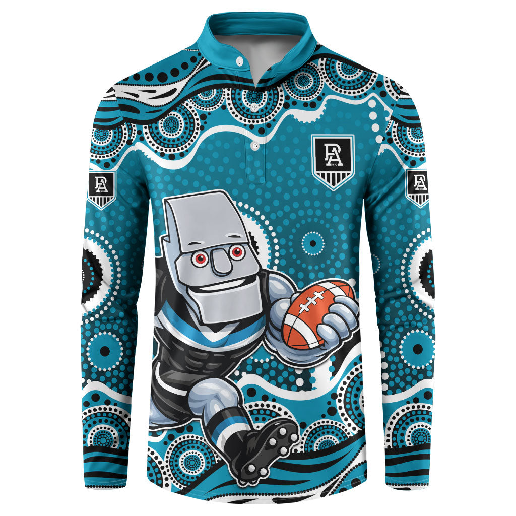 Port Adelaide Power Button Sweatshirt Aboriginal Dot Pattern - Football Mascot Heritage Pride
