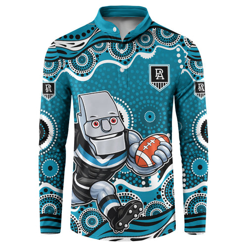 Port Adelaide Power Button Sweatshirt Aboriginal Dot Pattern - Football Mascot Heritage Pride