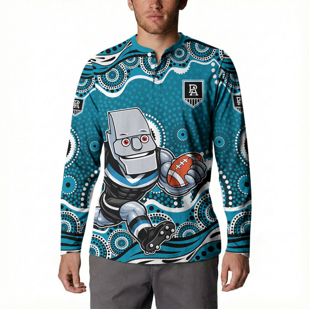 Port Adelaide Power Button Sweatshirt Aboriginal Dot Pattern - Football Mascot Heritage Pride