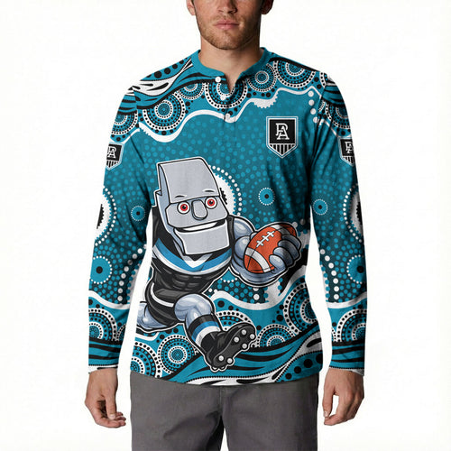 Port Adelaide Power Button Sweatshirt Aboriginal Dot Pattern - Football Mascot Heritage Pride