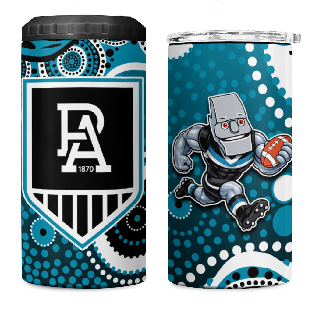 Port Adelaide Power 4 in 1 Can Cooler Tumbler Aboriginal Dot Pattern - Football Mascot Heritage Pride