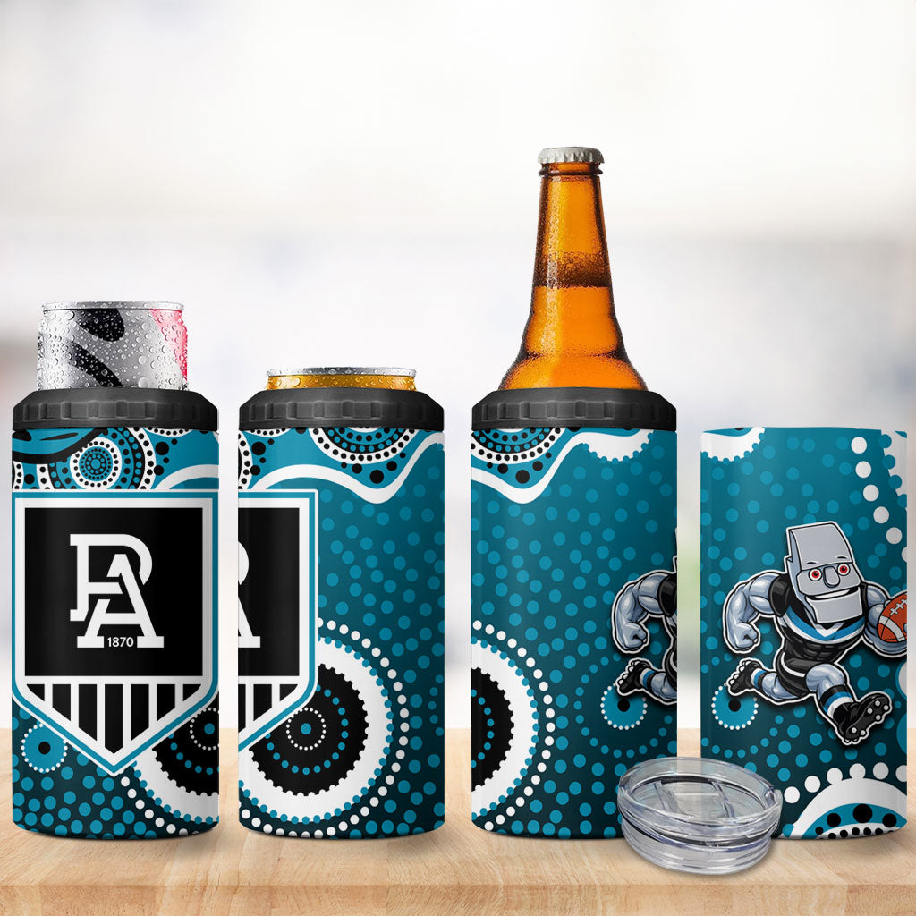 Port Adelaide Power 4 in 1 Can Cooler Tumbler Aboriginal Dot Pattern - Football Mascot Heritage Pride