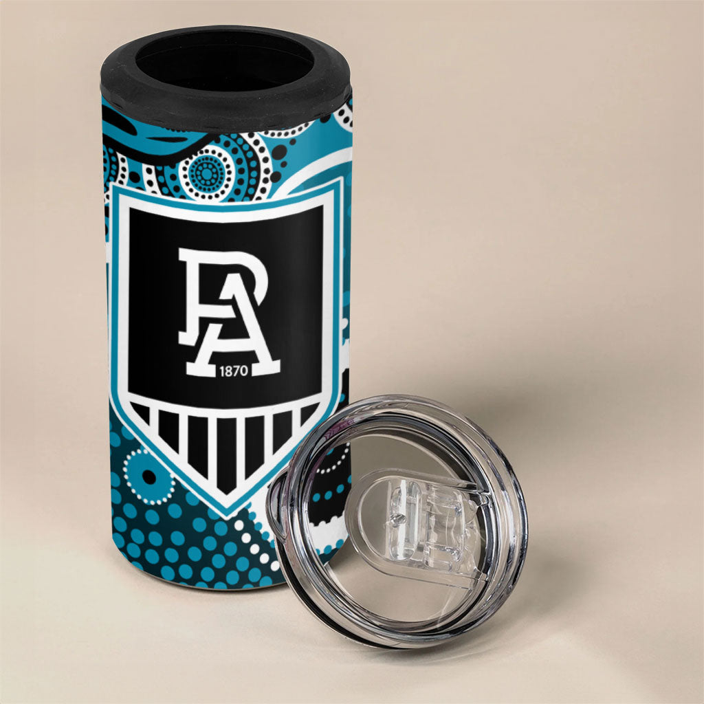 Port Adelaide Power 4 in 1 Can Cooler Tumbler Aboriginal Dot Pattern - Football Mascot Heritage Pride