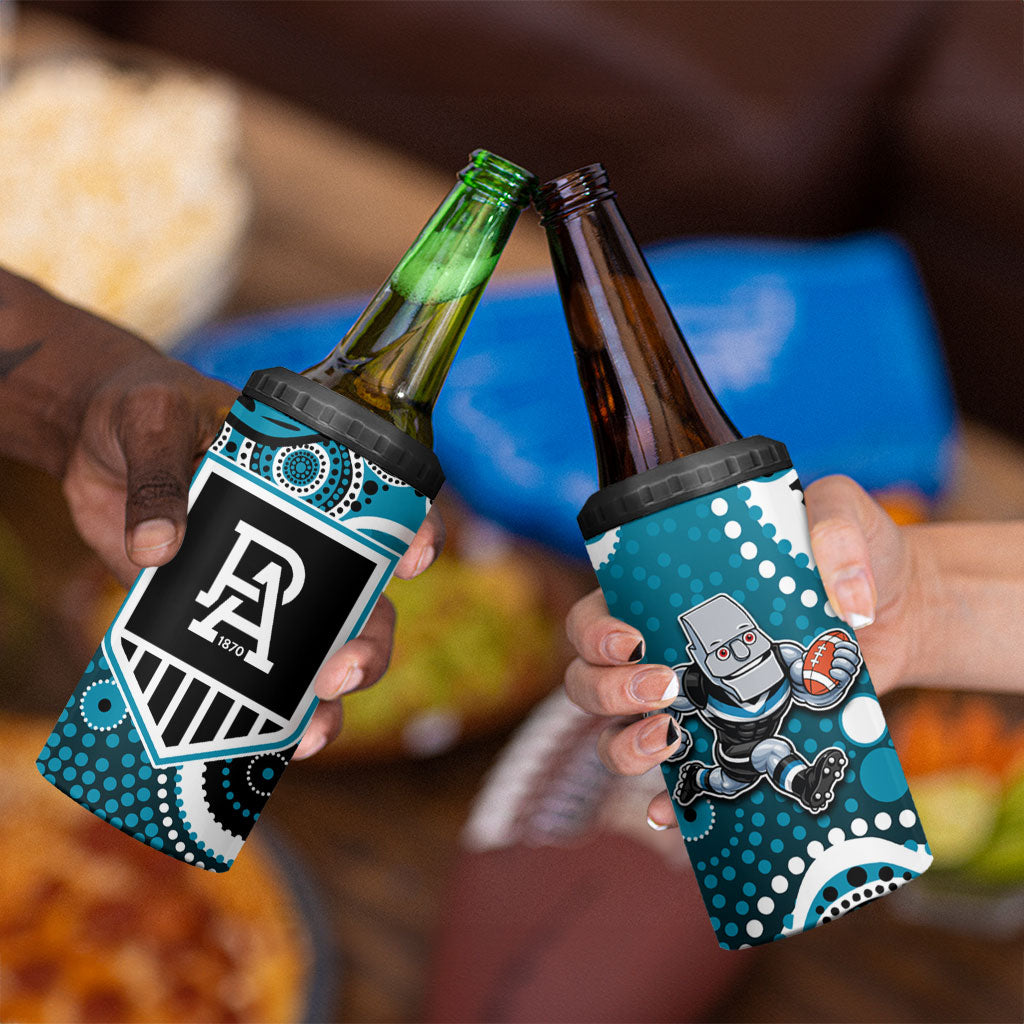 Port Adelaide Power 4 in 1 Can Cooler Tumbler Aboriginal Dot Pattern - Football Mascot Heritage Pride
