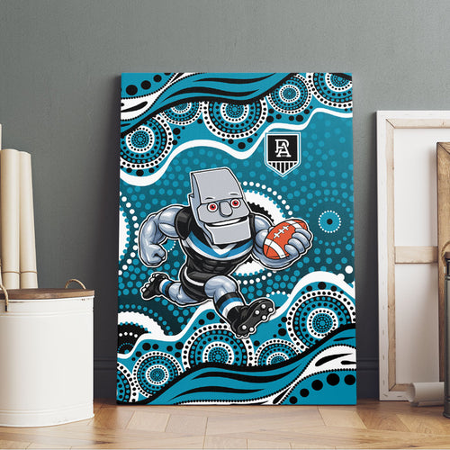 Port Adelaide Power Canvas Wall Art Aboriginal Dot Pattern - Football Mascot Heritage Pride