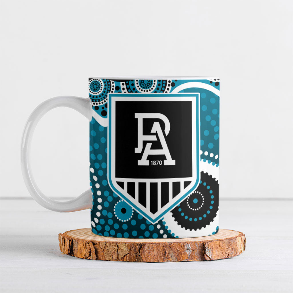 Port Adelaide Power Ceramic Mug Aboriginal Dot Pattern - Football Mascot Heritage Pride