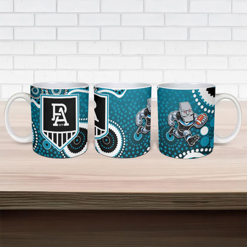 Port Adelaide Power Ceramic Mug Aboriginal Dot Pattern - Football Mascot Heritage Pride