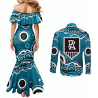 Port Adelaide Power Couples Matching Mermaid Dress and Long Sleeve Button Shirt Aboriginal Dot Pattern - Football Mascot Heritage Pride