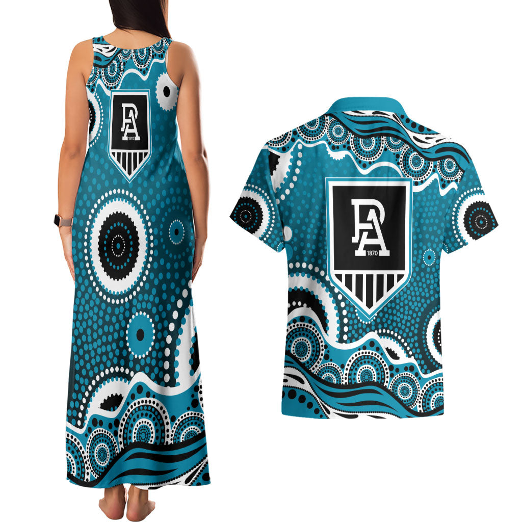 Port Adelaide Power Couples Matching Tank Maxi Dress and Hawaiian Shirt Aboriginal Dot Pattern - Football Mascot Heritage Pride