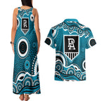 Port Adelaide Power Couples Matching Tank Maxi Dress and Hawaiian Shirt Aboriginal Dot Pattern - Football Mascot Heritage Pride