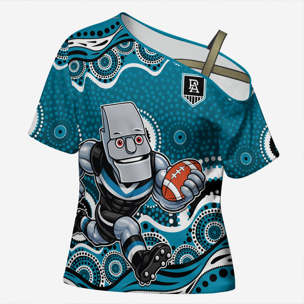 Port Adelaide Power Cross Shoulder Shirt Aboriginal Dot Pattern - Football Mascot Heritage Pride
