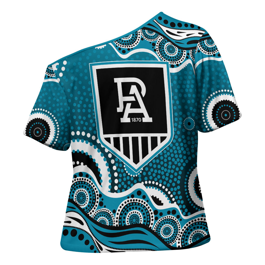 Port Adelaide Power Cross Shoulder Shirt Aboriginal Dot Pattern - Football Mascot Heritage Pride