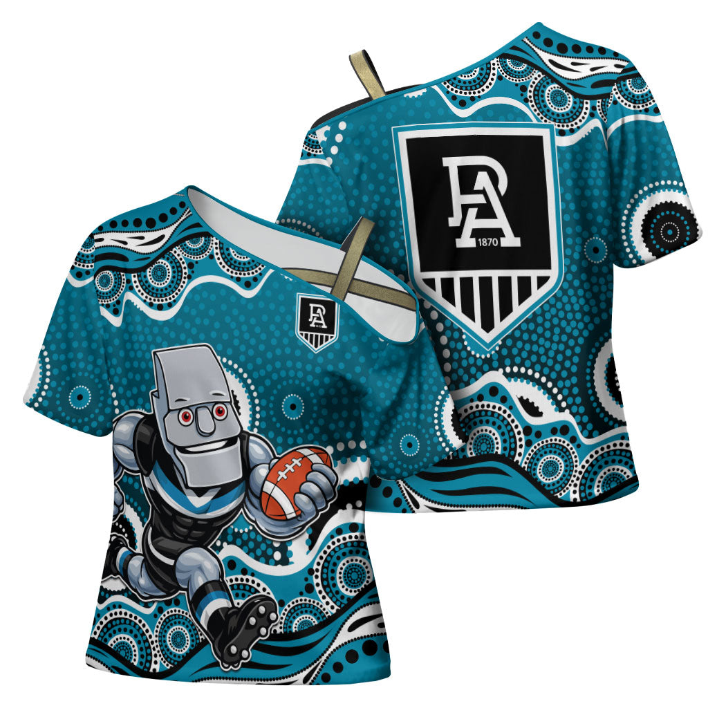 Port Adelaide Power Cross Shoulder Shirt Aboriginal Dot Pattern - Football Mascot Heritage Pride