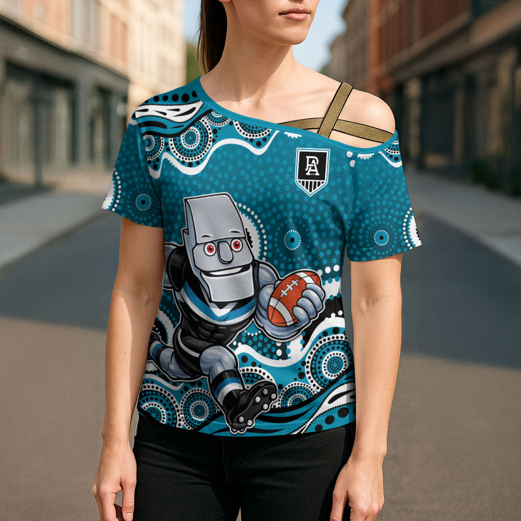 Port Adelaide Power Cross Shoulder Shirt Aboriginal Dot Pattern - Football Mascot Heritage Pride