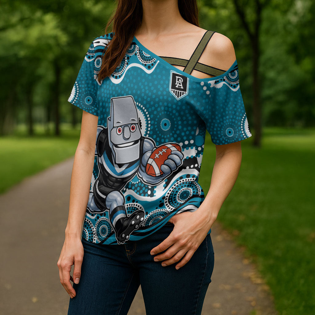 Port Adelaide Power Cross Shoulder Shirt Aboriginal Dot Pattern - Football Mascot Heritage Pride
