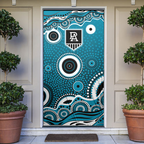 Port Adelaide Power Door Cover Aboriginal Dot Pattern - Football Mascot Heritage Pride