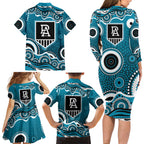 Port Adelaide Power Family Matching Long Sleeve Bodycon Dress and Hawaiian Shirt Aboriginal Dot Pattern - Football Mascot Heritage Pride