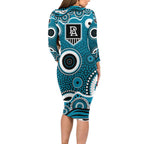 Port Adelaide Power Family Matching Long Sleeve Bodycon Dress and Hawaiian Shirt Aboriginal Dot Pattern - Football Mascot Heritage Pride