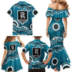Port Adelaide Power Family Matching Mermaid Dress and Hawaiian Shirt Aboriginal Dot Pattern - Football Mascot Heritage Pride