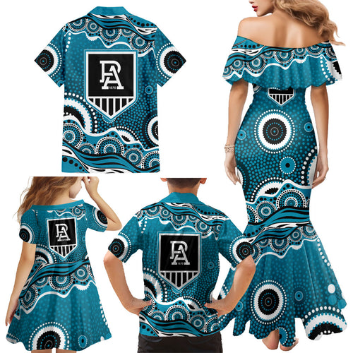 Port Adelaide Power Family Matching Mermaid Dress and Hawaiian Shirt Aboriginal Dot Pattern - Football Mascot Heritage Pride