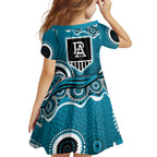 Port Adelaide Power Family Matching Off The Shoulder Long Sleeve Dress and Hawaiian Shirt Aboriginal Dot Pattern - Football Mascot Heritage Pride