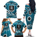 Port Adelaide Power Family Matching Off The Shoulder Long Sleeve Dress and Hawaiian Shirt Aboriginal Dot Pattern - Football Mascot Heritage Pride
