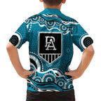 Port Adelaide Power Family Matching Off Shoulder Maxi Dress and Hawaiian Shirt Aboriginal Dot Pattern - Football Mascot Heritage Pride