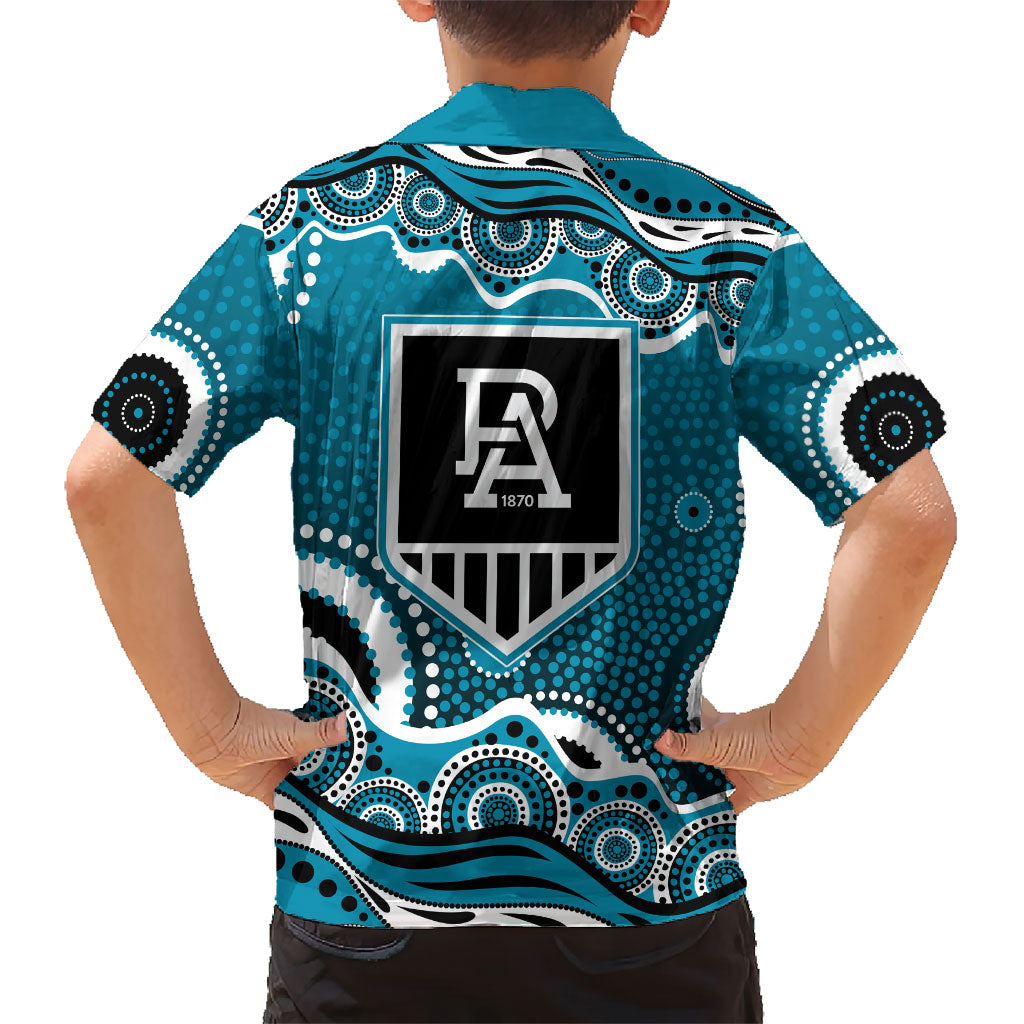 Port Adelaide Power Family Matching Off Shoulder Maxi Dress and Hawaiian Shirt Aboriginal Dot Pattern - Football Mascot Heritage Pride