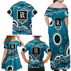 Port Adelaide Power Family Matching Off Shoulder Maxi Dress and Hawaiian Shirt Aboriginal Dot Pattern - Football Mascot Heritage Pride