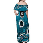 Port Adelaide Power Family Matching Off Shoulder Maxi Dress and Hawaiian Shirt Aboriginal Dot Pattern - Football Mascot Heritage Pride
