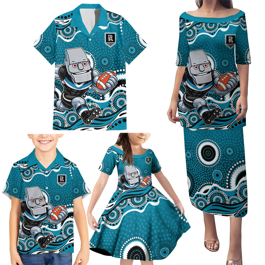 Port Adelaide Power Family Matching Puletasi and Hawaiian Shirt Aboriginal Dot Pattern - Football Mascot Heritage Pride