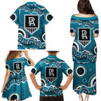 Port Adelaide Power Family Matching Puletasi and Hawaiian Shirt Aboriginal Dot Pattern - Football Mascot Heritage Pride