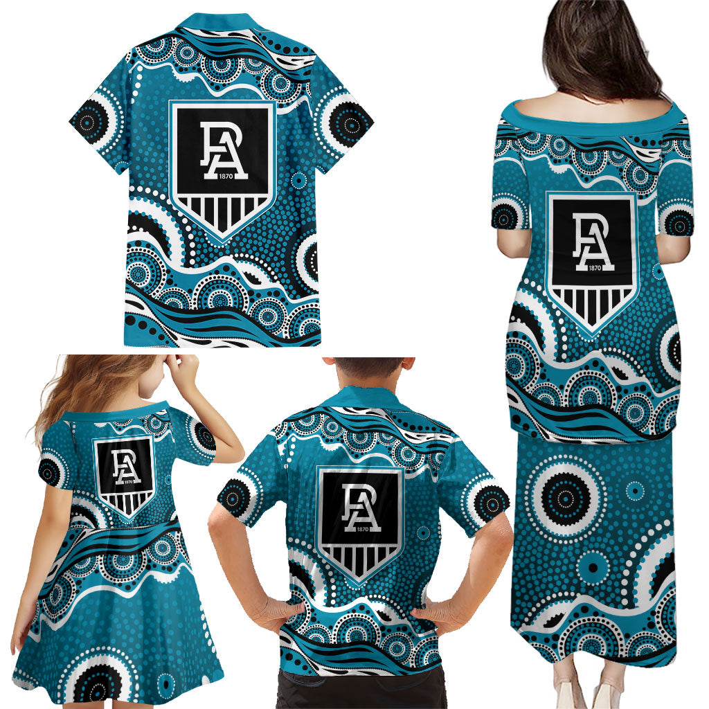 Port Adelaide Power Family Matching Puletasi and Hawaiian Shirt Aboriginal Dot Pattern - Football Mascot Heritage Pride