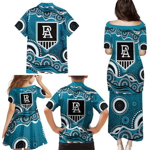 Port Adelaide Power Family Matching Puletasi and Hawaiian Shirt Aboriginal Dot Pattern - Football Mascot Heritage Pride