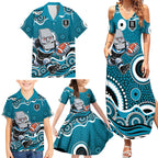 Port Adelaide Power Family Matching Summer Maxi Dress and Hawaiian Shirt Aboriginal Dot Pattern - Football Mascot Heritage Pride