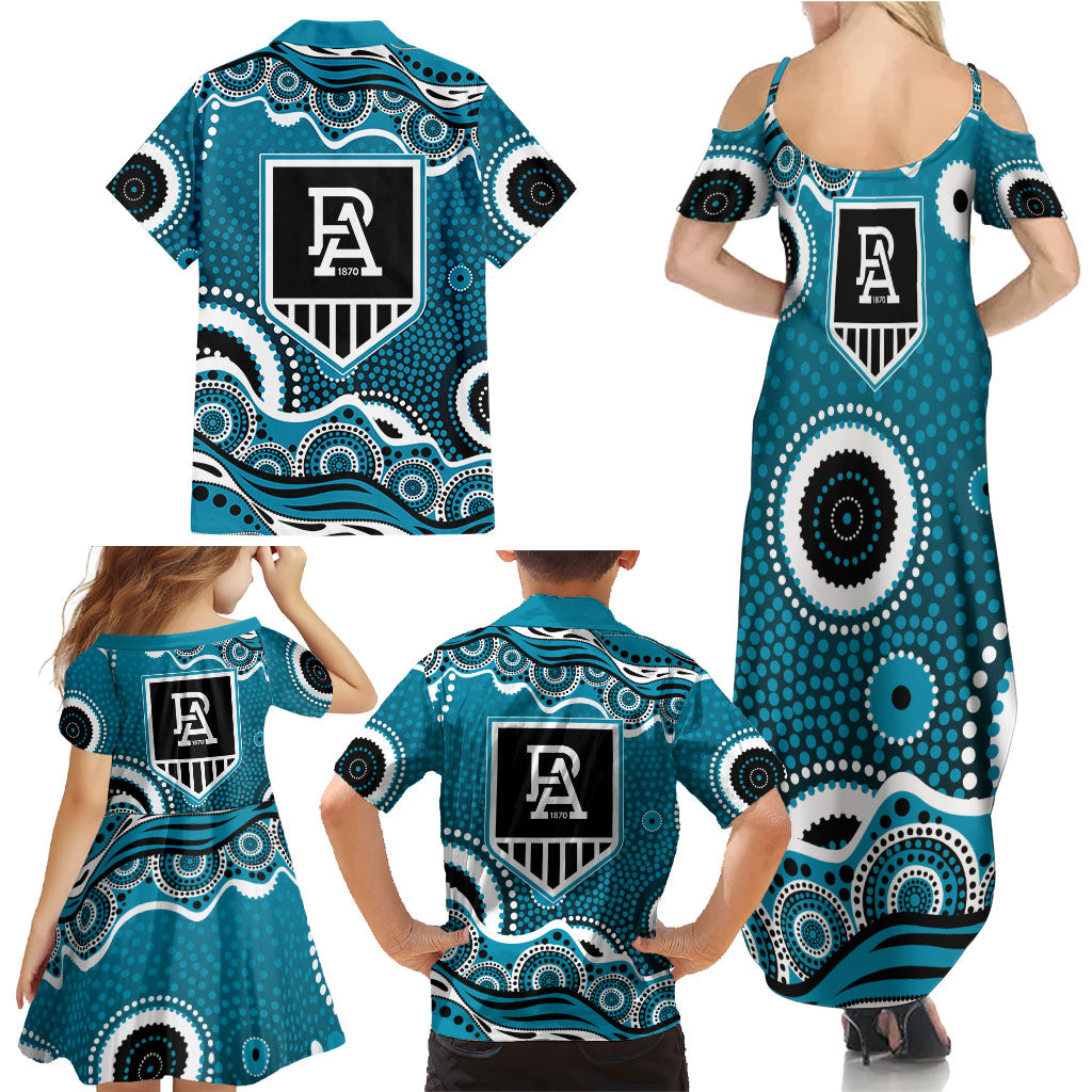 Port Adelaide Power Family Matching Summer Maxi Dress and Hawaiian Shirt Aboriginal Dot Pattern - Football Mascot Heritage Pride