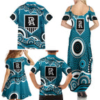 Port Adelaide Power Family Matching Summer Maxi Dress and Hawaiian Shirt Aboriginal Dot Pattern - Football Mascot Heritage Pride