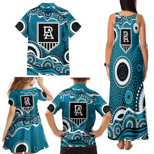 Port Adelaide Power Family Matching Tank Maxi Dress and Hawaiian Shirt Aboriginal Dot Pattern - Football Mascot Heritage Pride