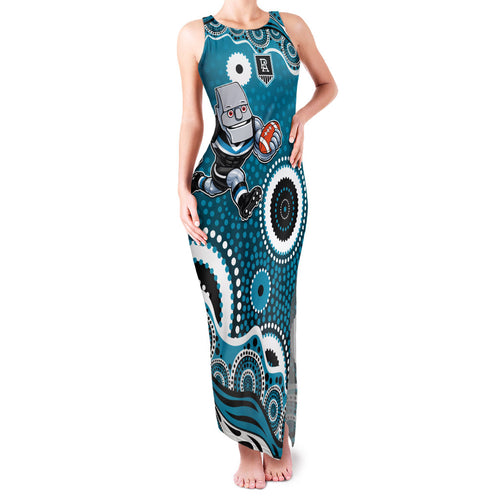 Port Adelaide Power Family Matching Tank Maxi Dress and Hawaiian Shirt Aboriginal Dot Pattern - Football Mascot Heritage Pride
