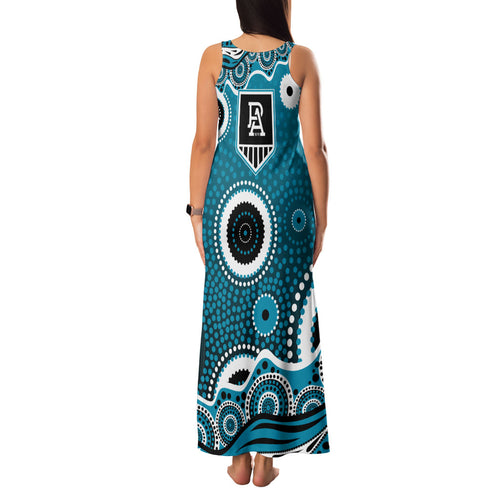 Port Adelaide Power Family Matching Tank Maxi Dress and Hawaiian Shirt Aboriginal Dot Pattern - Football Mascot Heritage Pride