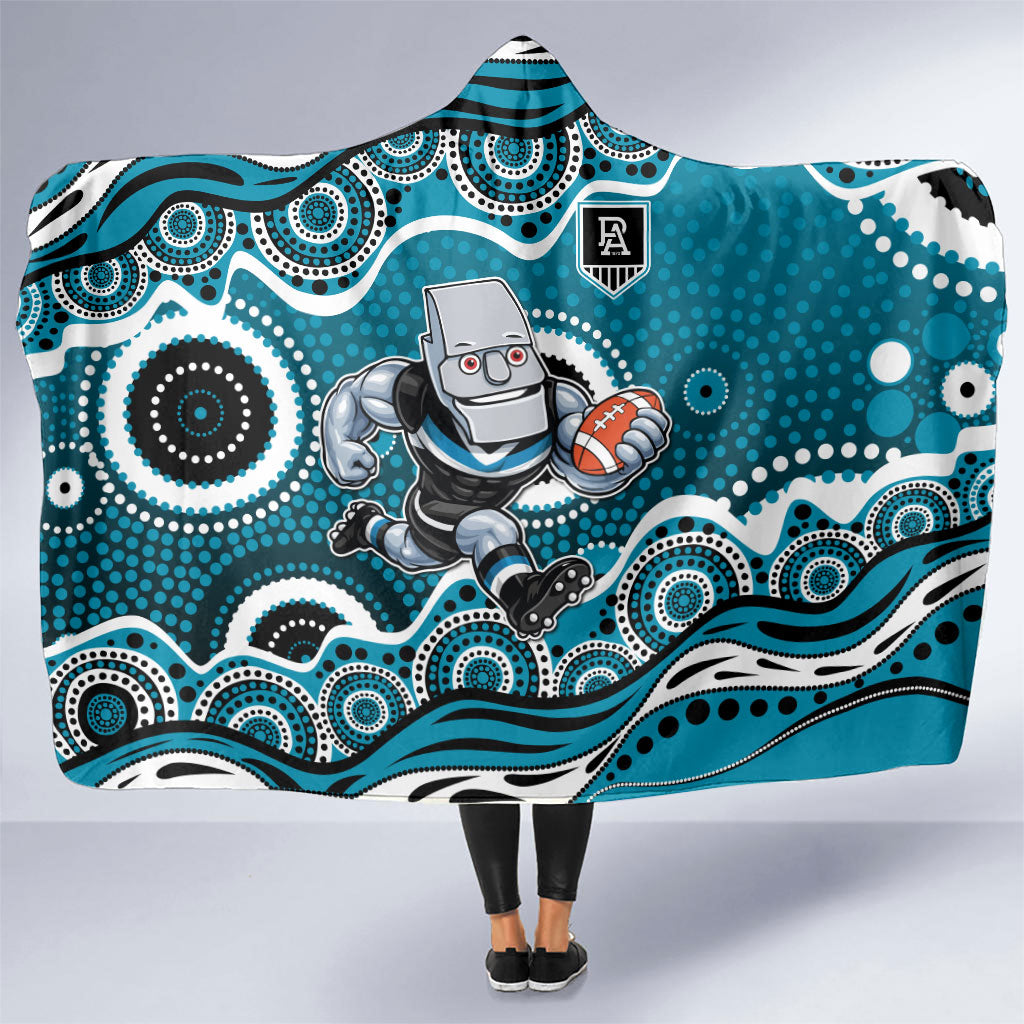 Port Adelaide Power Hooded Blanket Aboriginal Dot Pattern - Football Mascot Heritage Pride