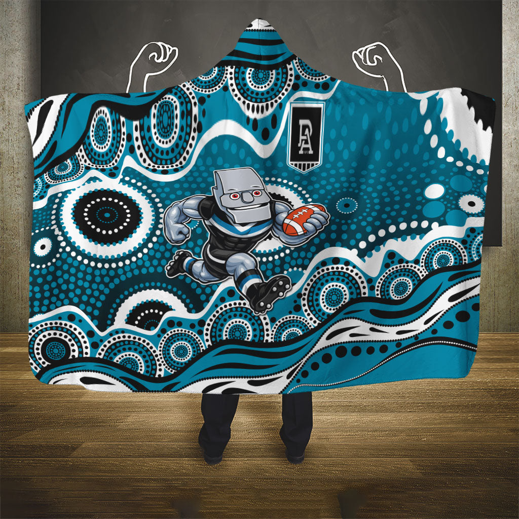 Port Adelaide Power Hooded Blanket Aboriginal Dot Pattern - Football Mascot Heritage Pride
