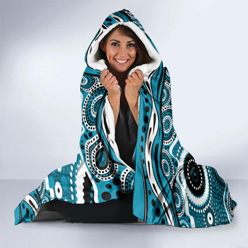 Port Adelaide Power Hooded Blanket Aboriginal Dot Pattern - Football Mascot Heritage Pride