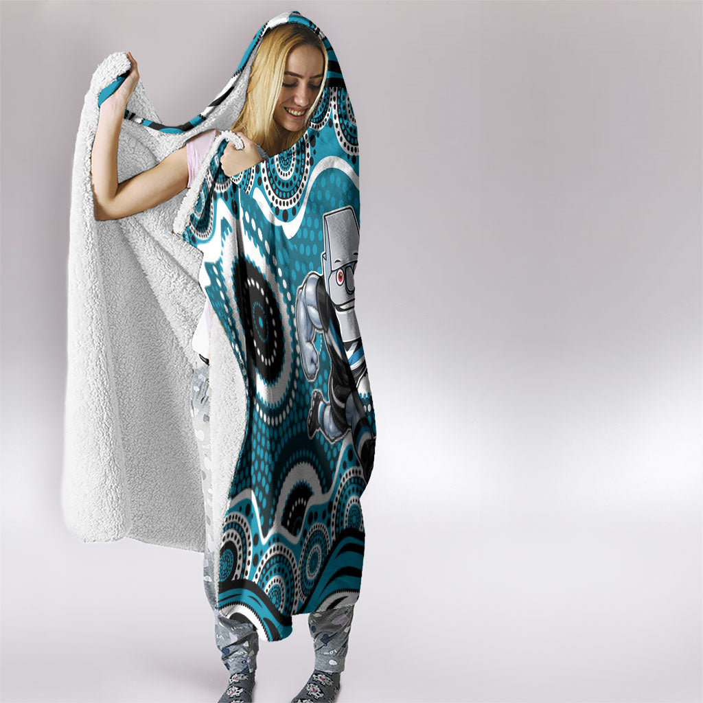 Port Adelaide Power Hooded Blanket Aboriginal Dot Pattern - Football Mascot Heritage Pride