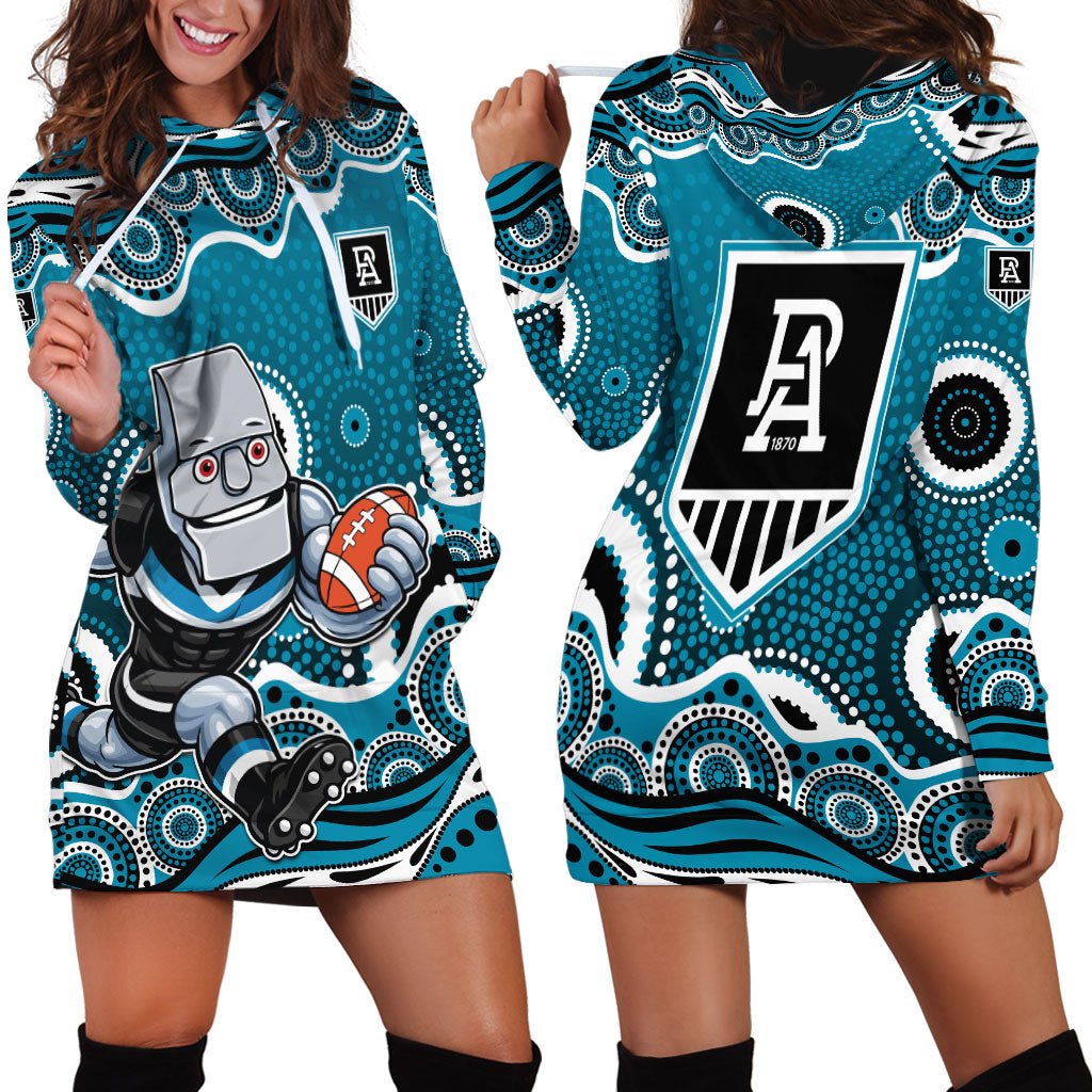 Port Adelaide Power Hoodie Dress Aboriginal Dot Pattern - Football Mascot Heritage Pride