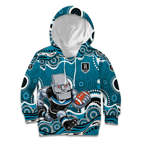 Port Adelaide Power Kid Hoodie Aboriginal Dot Pattern - Football Mascot Heritage Pride