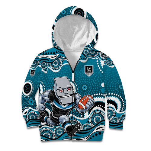 Port Adelaide Power Kid Hoodie Aboriginal Dot Pattern - Football Mascot Heritage Pride