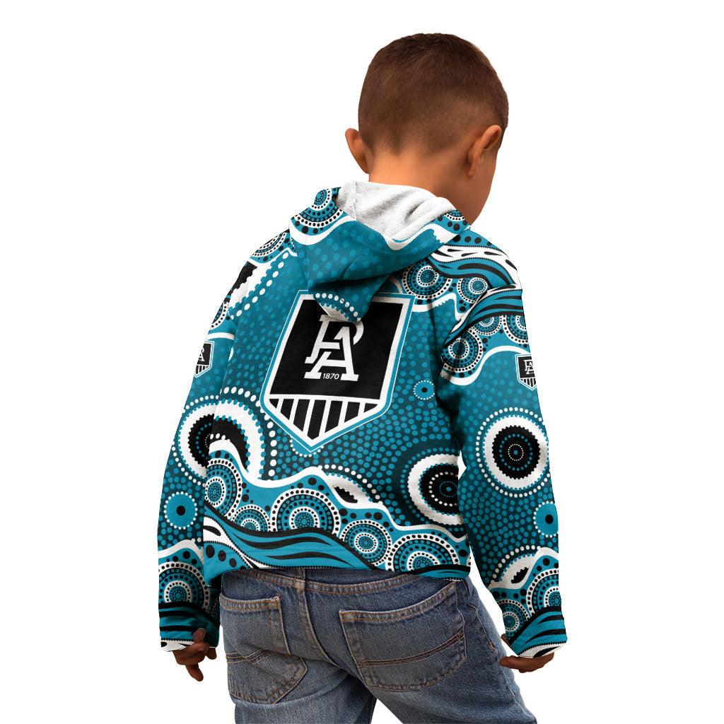 Port Adelaide Power Kid Hoodie Aboriginal Dot Pattern - Football Mascot Heritage Pride